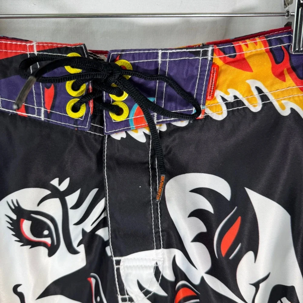 Dragonfly VTG KISS Band Board Short Mens 32 Black Logo Print Graphic Swim Trunks
